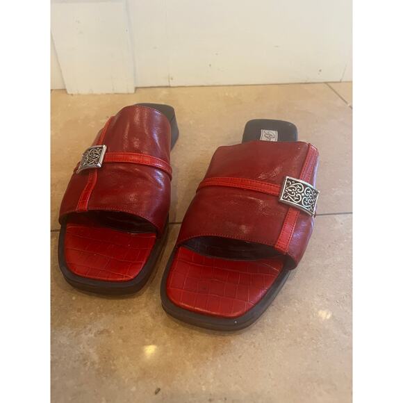 Brighton Leather Slide Sandal Women 8 Y2K Chunky Grunge Preppy Art to Wear Red - Picture 9 of 10
